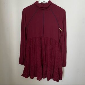 Crimson Dress Long Sleeve Turtleneck Red Casual Neutral